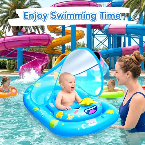 Miniatura 4 de Baby Float with Canopy- UPF50+ Sun Protection Baby Pool Float，Inflatable Kids Pool Float with Adjustable Safety Seat for 6-36 Months Kids