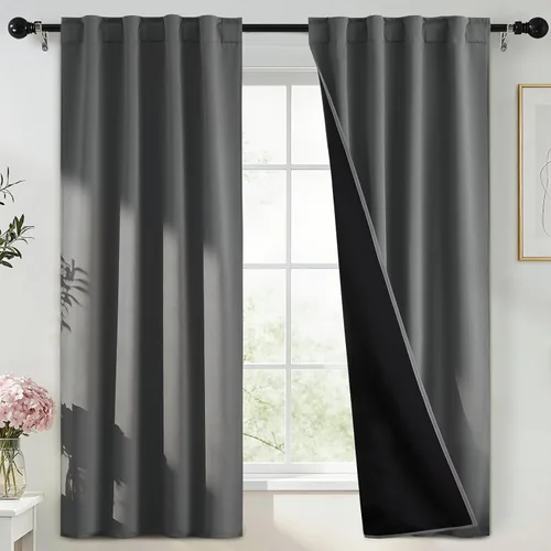 Miniatura 337 de Yakamok Cortinas negras, cortinas de ventana con aislamiento térmico y eficiencia energética para dormitorio, cortinas opacas completas y cortinas
