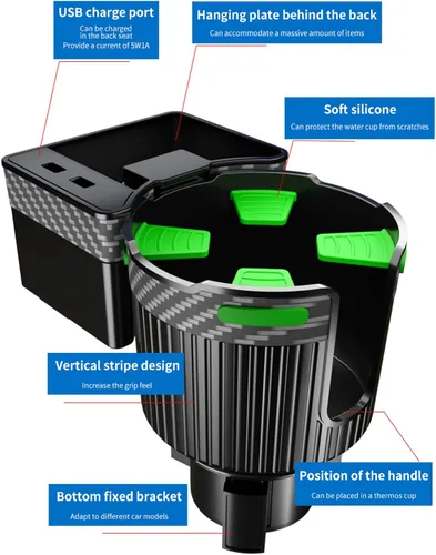 Miniatura 6 de Portavasos grande con soporte para teléfono para tu coche, con revestimiento de goma, base giratoria que sostiene de forma segura la botella de agua