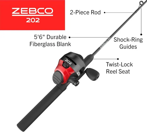 Miniatura 2 de Zebco 202 Spincast Reel and Fishing Rod Combo, Right-Hand Retrieve, Pre-Spooled with 10-Pound Line