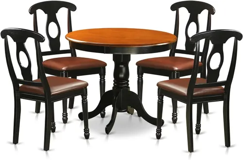 Miniatura 9 de East West Furniture El juego de habitación ANKE3-BLK-LC de 3 piezas contiene una mesa de cocina redonda con pedestal y 2 sillas de comedor tapizadas