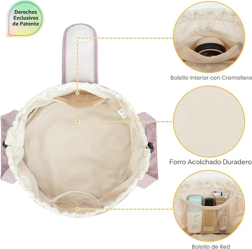 Miniatura 5 de Bolsa de maquillaje con cordón en forma de barril, bolsa grande de cosméticos, organizador de artículos de tocador para mujeres, Rosa polvoriento