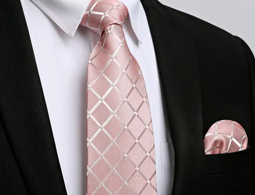 Miniatura 140 de HISDERN Conjunto de corbata a cuadros a cuadros pañuelo tejido clásico formal para hombre corbata y bolsillo cuadrado