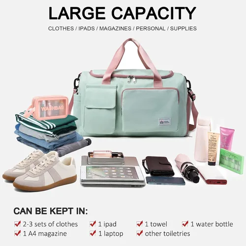 Miniatura 53 de Pequeña bolsa de gimnasio para mujer, bolsa de viaje con compartimento para zapatos