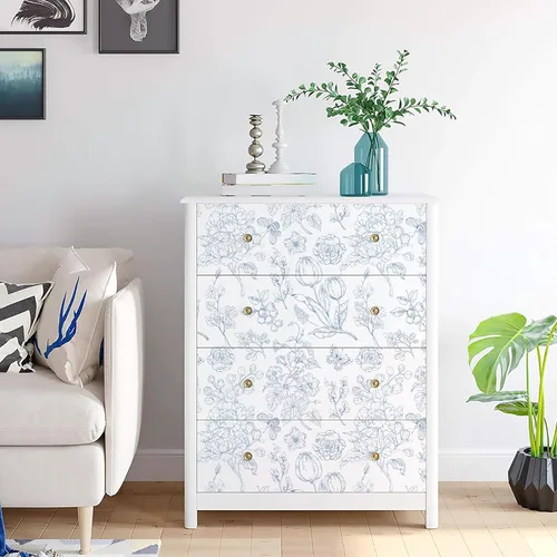 Miniatura 9 de CiCiwind Papel tapiz floral despegar y pegar, papel de contacto azul y blanco, bohemio moderno autoadhesivo removible para baño dormitorio