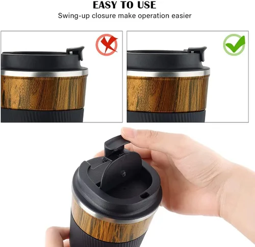 Miniatura 7 de KETIEE Taza de viaje, taza de café aislada de 12 onzas con tapa a prueba de fugas, taza de café de viaje de doble pared de acero inoxidable al vacío