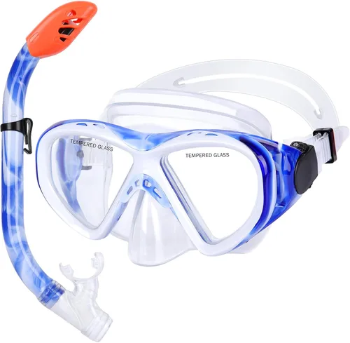 Miniatura 8 de Juego de esnórquel para niños, máscara de buceo antivaho para niños, gafas de natación, equipo de esnórquel con parte superior seca, paquetes
