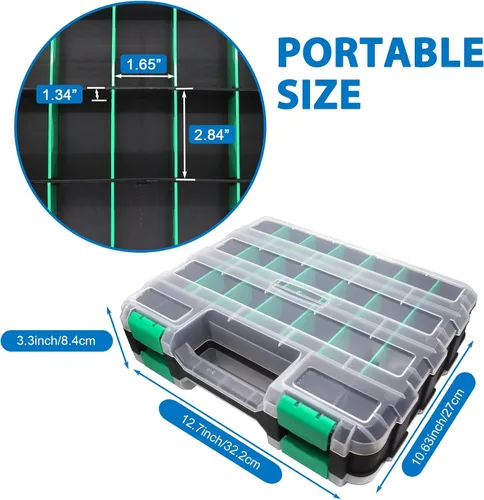 Miniatura 2 de Organizador de Caja de Herramientas de Doble Cara, Caja de Almacenamiento de Hardware, Organizador Portátil de Piezas Pequeñas con Separadores