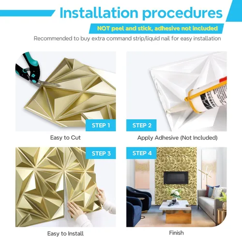 Miniatura 6 de STICKGOO Paneles de pared 3D para decoración de pared interior, paneles de acento de pared de diseño de diamante en oro champán, 30.5 x 30.5 cm