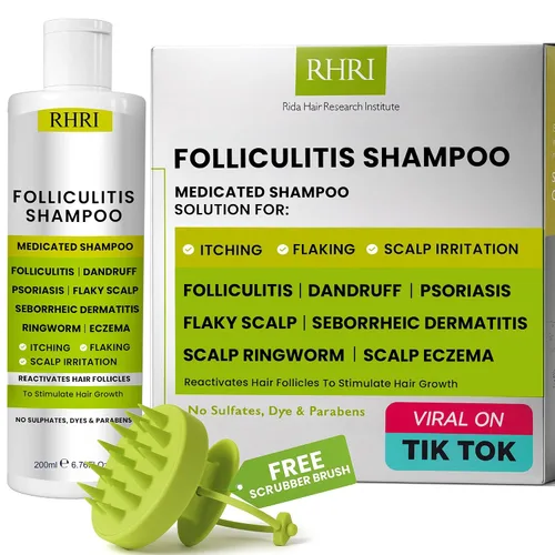 Champú para foliculitis | Champú antifúngico para dermatitis seborreica, psoriasis del cuero cabelludo y caspa | Alivia la picazón y el cuero