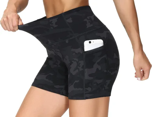 Miniatura 4 de THE GYM PEOPLE - Pantalones cortos de yoga para mujer, con cintura alta, control de abdomen y bolsillos profundos, para gimnasia, entrenamiento