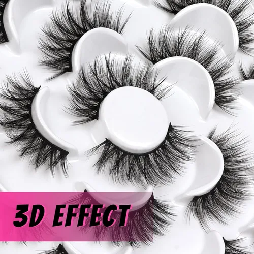 Miniatura 3 de Veleasha Pestañas postizas naturales, esponjosas, suaves, finas, 3D, de visón sintético, paquete de 10 pares (V06)