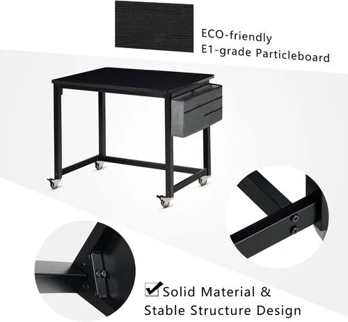 Miniatura 4 de AHB Escritorio para computadora con 4 ruedas lisas, escritorio móvil de estilo simple, mesa de estudio para oficina en casa, estación de trabajo