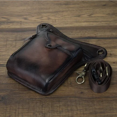 Miniatura 5 de Le'aokuu Riñonera deportiva de cuero genuino para mujer y hombre, riñonera, para montar a la cadera, para muslo, piernas cruzadas