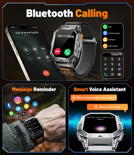 Miniatura 3 de LIGE Relojes inteligentes militares para hombre (respuesta/hacer llamadas), batería de 100 días, reloj inteligente AMOLED de 2.13 pulgadas