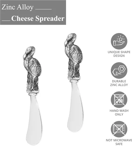 Miniatura 2 de UP ware Flamingo - Juego de esparcidores de mantequilla de aleación de zinc con asas decorativas para queso, crema y salsas, plateado, 5 pulgadas