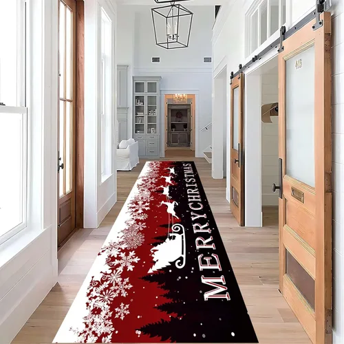 Miniatura 21 de Alfombra de pasillo de Navidad, 1.3 x 7 pies, alfombra de pasillo de renos con copos de nieve, color blanco, alfombra de pasillo estilo bohemio rojo