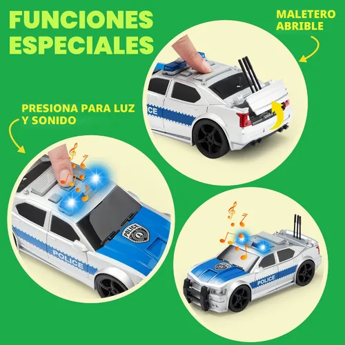 Miniatura 4 de JOYIN Juego de 4 piezas de vehículos de 7 pulgadas de largo, autos para niños pequeños con luces y sonido de sirena, incluyendo coche de policía