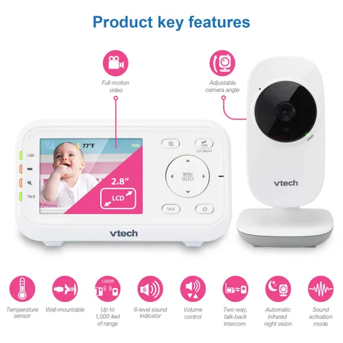 Miniatura 2 de VTech VM3252 Monitor de video para bebés con alcance de 1000 pies, visión nocturna automática, pantalla de 2.8 pulgadas, conversación de audio de 2
