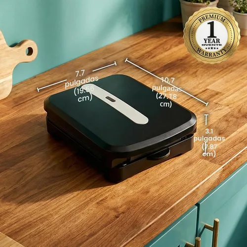 Miniatura 7 de OVENTE Parrilla eléctrica para interiores de 2 porciones y prensa para paninis con revestimiento antiadherente fácil de limpiar, se abre 180 grados