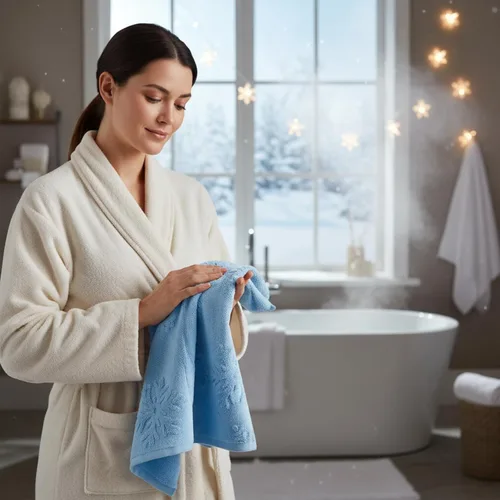 Miniatura 4 de Remagr Paquete de 4 Toallas de Baño 3D con Copos de Nieve de Invierno de 14" x 30" Toallas de Mano de Baño de Navidad Jacquard Absorbentes Suaves