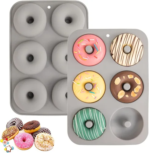 Miniatura 7 de Aichoof molde de silicona para donas de 6 rosquillas, juego de 2. Bandeja de silicona apta para bagels de grado alimenticio LFGB, antiadherente