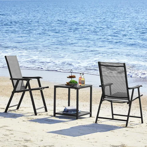 Miniatura 9 de Yaheetech Juego de 2 sillas de comedor para patio con reposabrazos, sillas plegables para exteriores con marco de metal y respaldo para césped, Gris