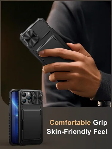 Miniatura 7 de Vihibii Funda para iPhone 13 Pro Max/iPhone 12 Pro Max con tarjetero (4 tarjetas) [bloqueo RFID] y cubierta de cámara deslizante, protección contra