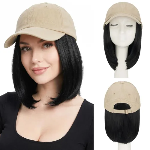 Miniatura 14 de SEGO Gorra de béisbol con extensiones de cabello para mujer, resistente al calor, sintético, 6 pulgadas, ajustable, corta, recta, peluca de repuesto