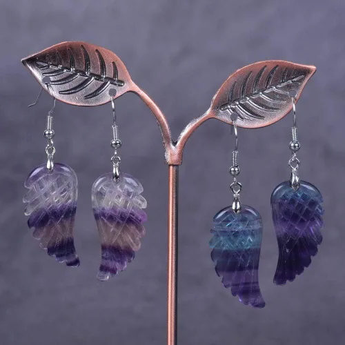 Miniatura 2 de Aretes colgantes hechos a mano con alas de ángel de reiki curativas de cristal de piedras preciosas