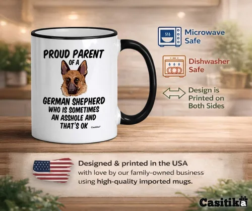 Miniatura 3 de Casitika Regalos de pastor alemán. Taza de café Shepard de 11 onzas. Orgulloso padre de un pastor alemán que a veces es un agujero y está bien.