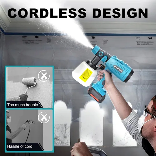 Miniatura 7 de Pulverizador de pintura inalámbrico para batería Bosch de 18 V, pistola de pintura de mano con 3 patrones de pulverización y 4 boquillas, ideal