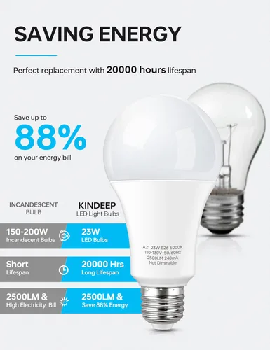 Miniatura 4 de KINDEEP Bombillas LED de 23 W, bombilla súper brillante A21, equivalente a bombilla incandescente de 150 W-200 W, bombillas LED E26, 2500 lúmenes