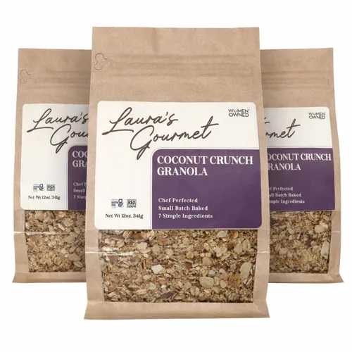 Miniatura 10 de Laura's Gourmet Granola AppleLicious Crunch, 12 oz - 3 packs, Gluten-Free Oats, Vegan, Dairy & Soy Free Snack, Organic Agave, Cinnamon Diced Apples