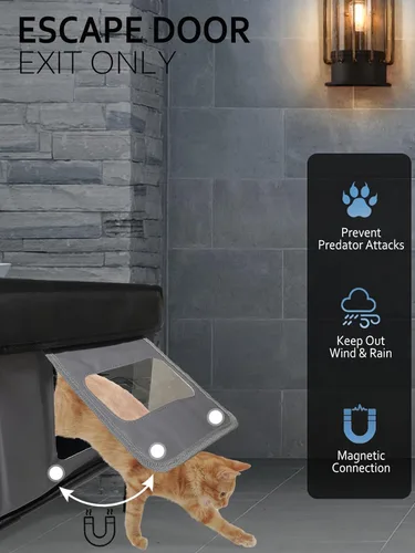 Miniatura 5 de Casa Calentada para Gatos de Exterior Aislada en Invierno, Súper Grande, Completamente Impermeable, Toldo Ajustable, Puerta de Escape, Refugio