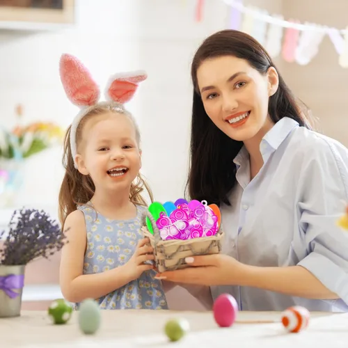 Miniatura 5 de Paquete de 24 huevos de Pascua precargados con mini llavero Pop Fidget, huevos de Pascua rellenos para niños y niñas, cesta de Pascua, regalos