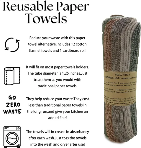 Miniatura 4 de Paquete de 20 rollos de toallas de papel reutilizables, juego de servilletas lavables, juego de 4 colores, paquete de 20 toallas sin papel, 100%