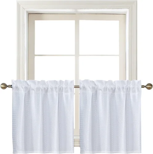 Miniatura 10 de Home Queen Cortina blanca para ventana de baño, resistente al agua, con textura de gofre, de medio nivel, para cocina, cafetería, 28 pulgadas