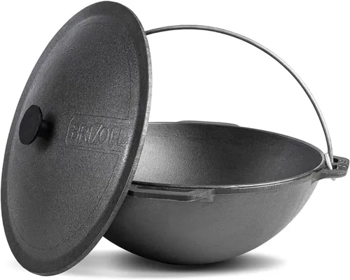 Olla de horno holandés con tapa, caldero asiático de hierro fundido (Kazán) con tapa de hierro fundido para camping, wok kazan, olla de cocina