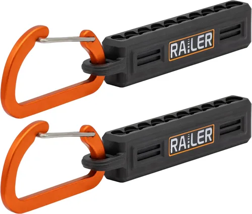 Railer - Organizador de almacenamiento para puntas de destornillador, soporte para puntas negras de 10 agujeros con mosquetón, paquete de 2