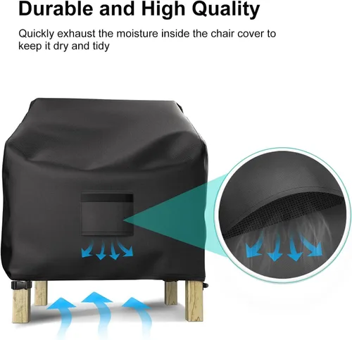 Miniatura 5 de Fundas para sillas de patio, impermeables, paquete de 2, tela Oxford 600D resistente, 29 pulgadas de ancho x 30 pulgadas de profundidad x 36 Negro