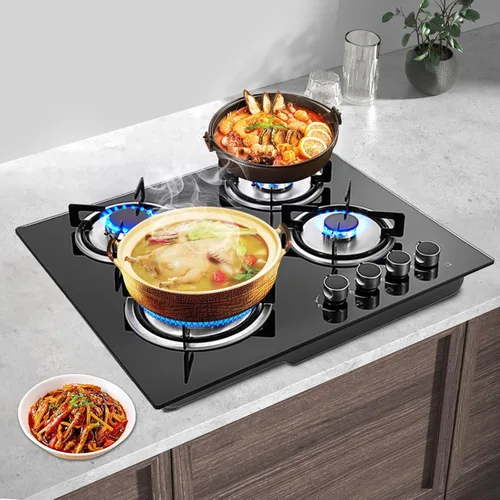Miniatura 4 de Placa de cocina de gas de 4 quemadores, estufa de propano integrada, estufa de acero inoxidable de 23 pulgadas con marcas transparentes, 4