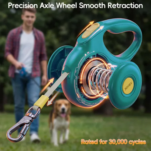 Miniatura 2 de Correa retráctil de 10 pies para perros pequeños y medianos, cinta de nailon resistente con mosquetón de bloqueo seguro y soporte para bolsa