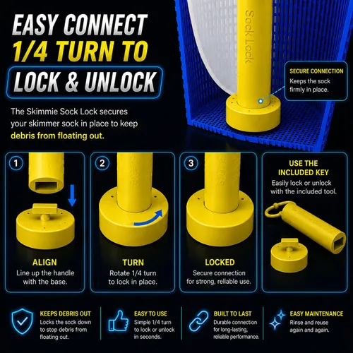 Miniatura 7 de Skimmie Sock Lock - Máxima comodidad de limpieza de piscinas: mango extraíble para calcetines Skimmer mantiene los desechos dentro, incluso cuando