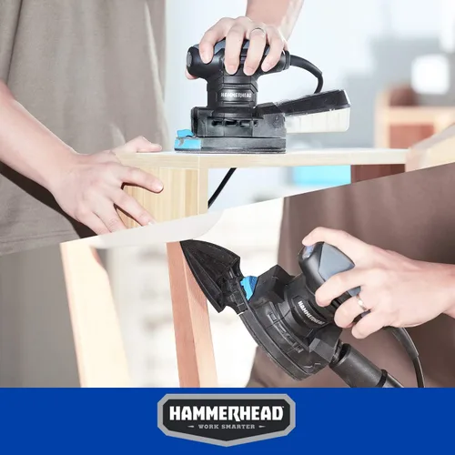 Miniatura 7 de Hammerhead Lijadora de detalles multifunción de 1.4 amperios con 12 piezas de papel de lija, sistema de recolección de polvo y accesorio de detalles