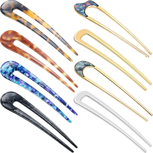 8 Piezas Horquillas para el Cabello en Forma de U, Pasadores Franceses de Metal U Vintage, Horquilla Tenedor para Moños, Accesorios de Peinado para