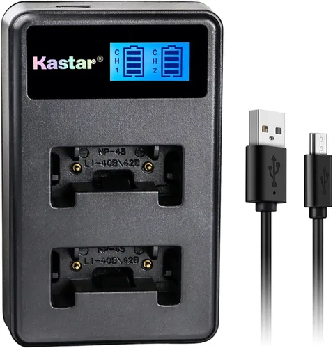 Kastar Reemplazo de cargador dual LCD para batería FNP-45, EN-EL10, LI-42B LI-40B, KLIC-7006 K7006, CNP-80 CNP80, D-Li63, D-Li108, DS-6365