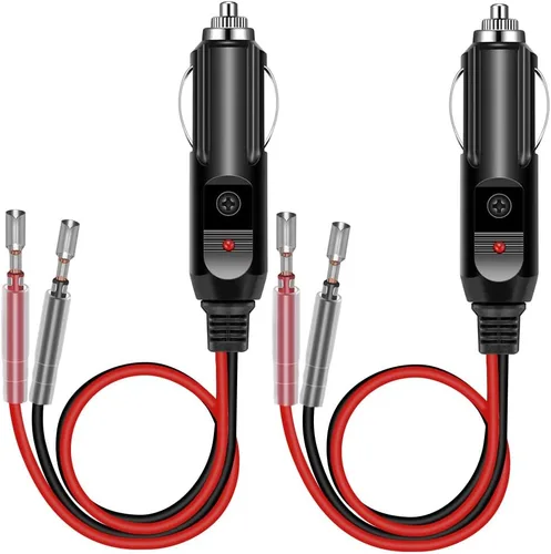 Adaptador para encendedor de cigarrillos de auto, enchufe macho de 12 V, con cables y luz LED, 16 AWG/15 A de fusible/1 pie/paquete de 2 (1# 1a2)