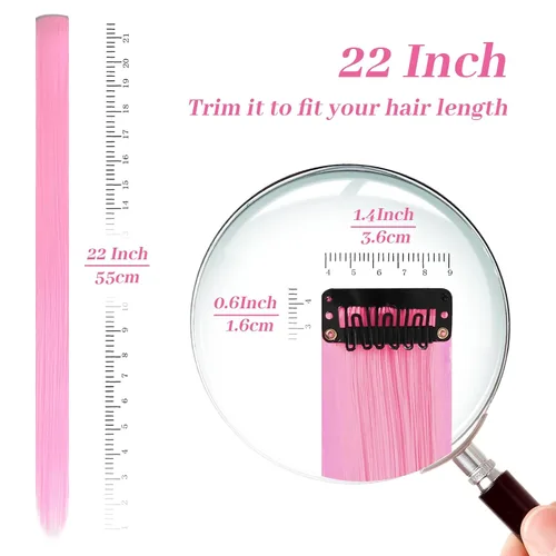Miniatura 3 de YaFex 12 extensiones de cabello con clip, extensiones de cabello de color de 22 pulgadas, extensiones de cabello sintético largo y lacio para mujer