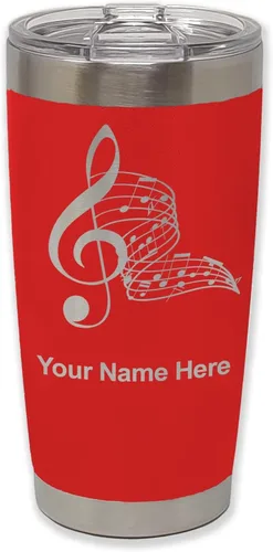 Miniatura 27 de LaserGram Vaso aislado al vacío de 20 onzas, notas musicales, grabado personalizado incluido (negro)